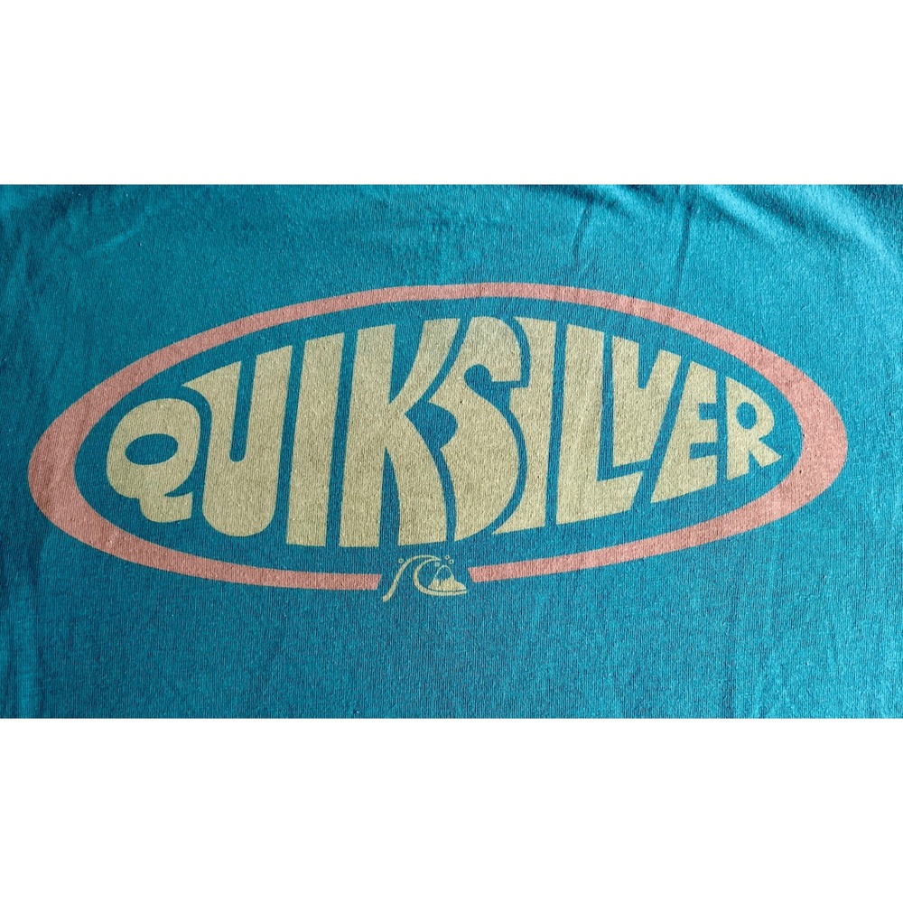 Quiksilver T-Shirt Men's Short Sleeve Logo Graphic Teal Blue